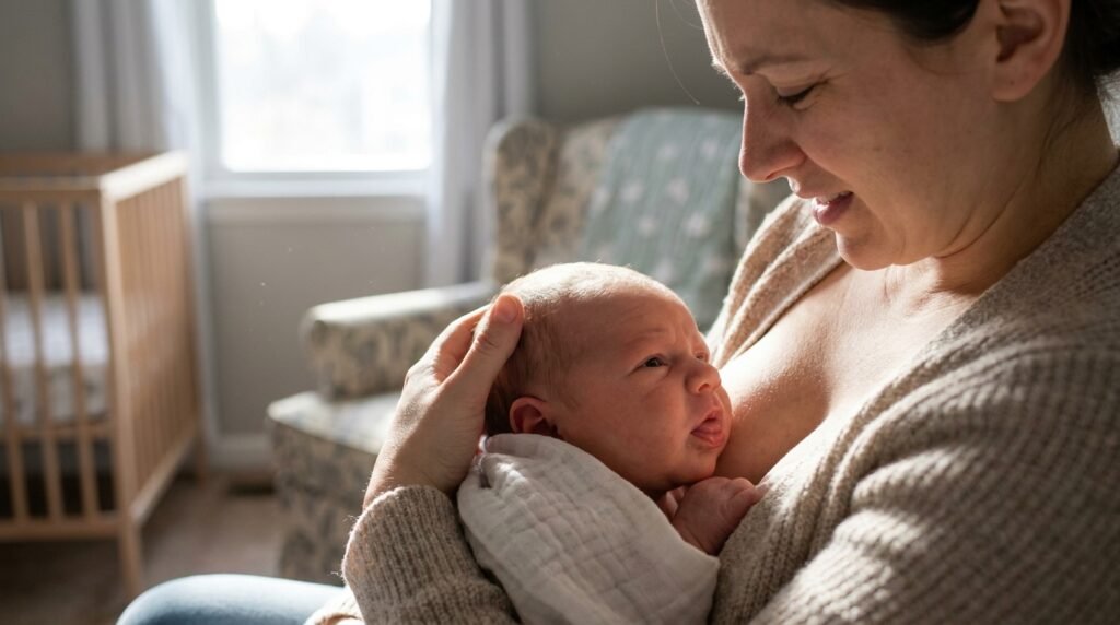 Bebê com dificuldade de pega durante amamentação por causa de língua presa (anquiloglossia)