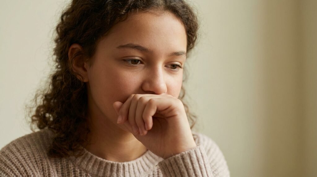 Adolescente cobrindo o sorriso com a mão por causa do diastema entre os dentes da frente
