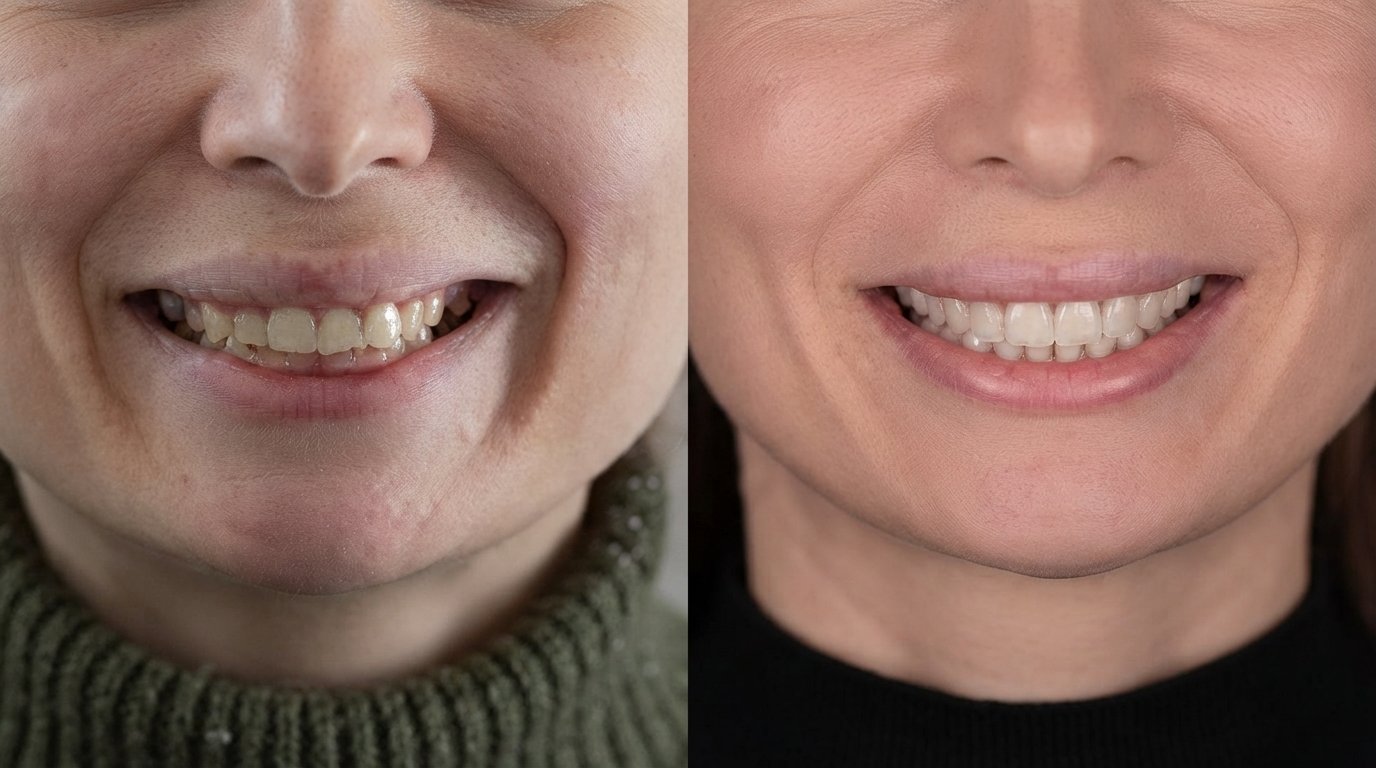 Antes e depois — Mordida Profunda — Invisalign Flori Odontologia