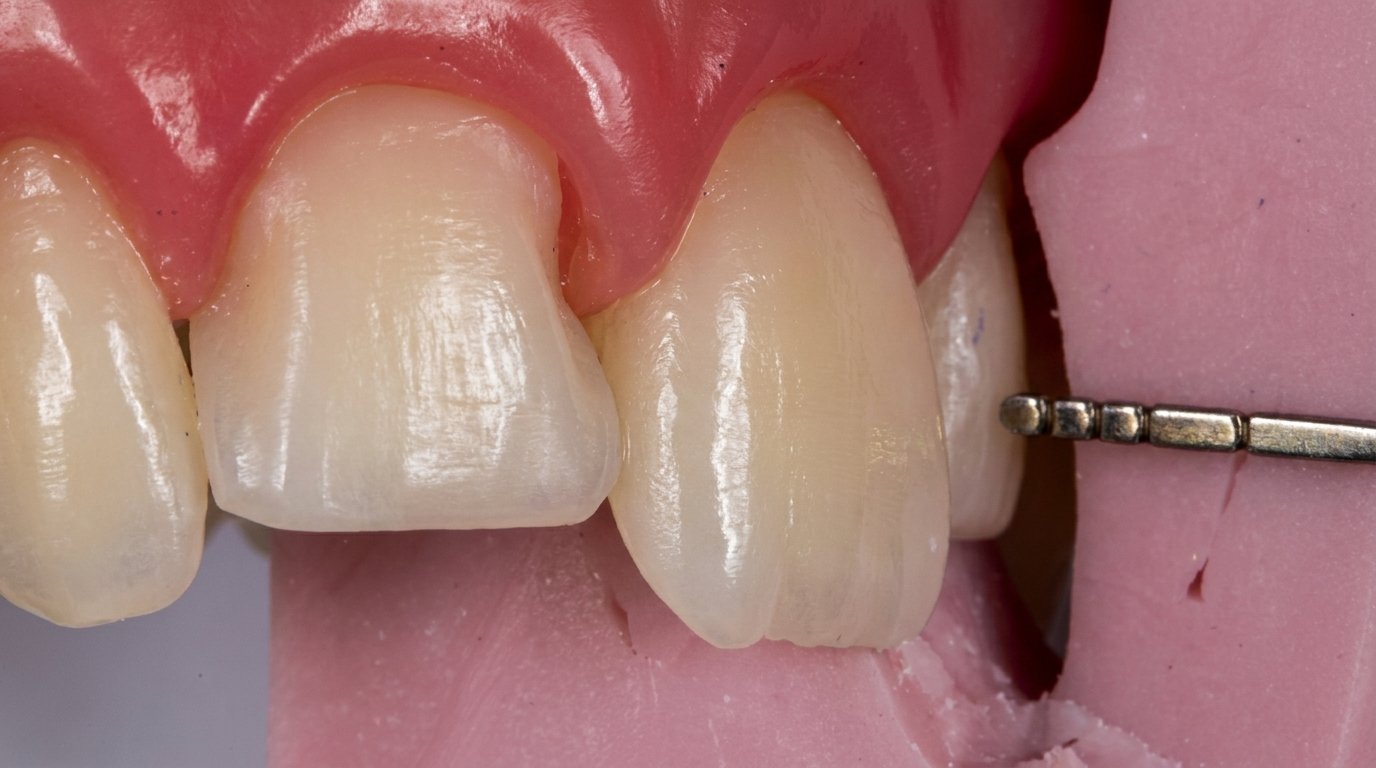 Preparo mínimo do dente com guia de precisão para colocação de lente de contato dental
