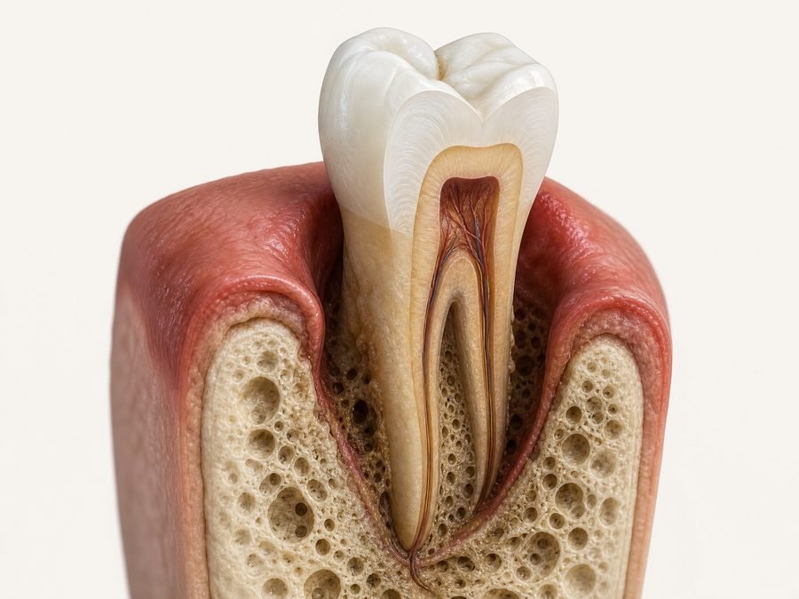 Perda óssea por periodontite — bolsa periodontal e defeito intraósseo