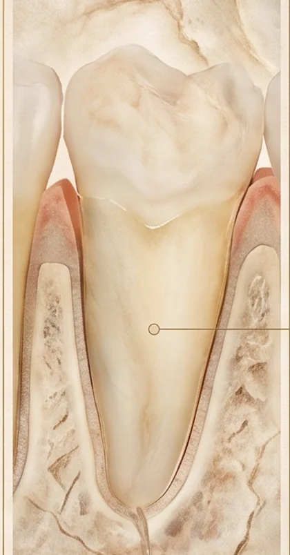 Representação visual de retração gengival e raiz dentária