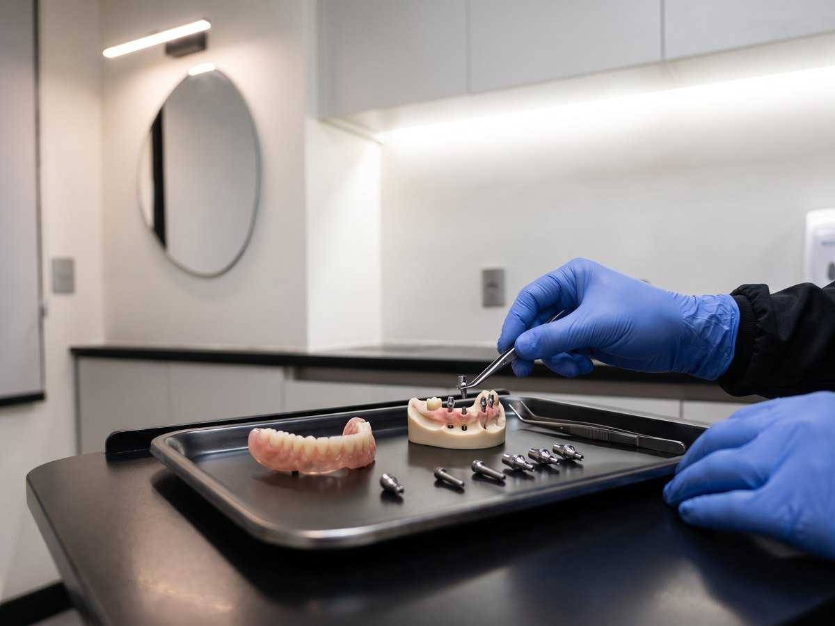 Sorriso completo reabilitado com protocolo All-on-4 sobre implantes — alternativa definitiva à dentadura
