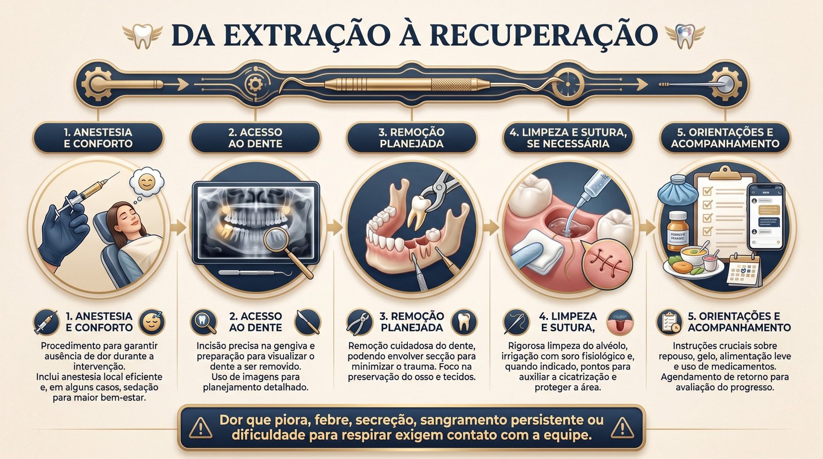 Etapas da extração e recuperação do dente do siso