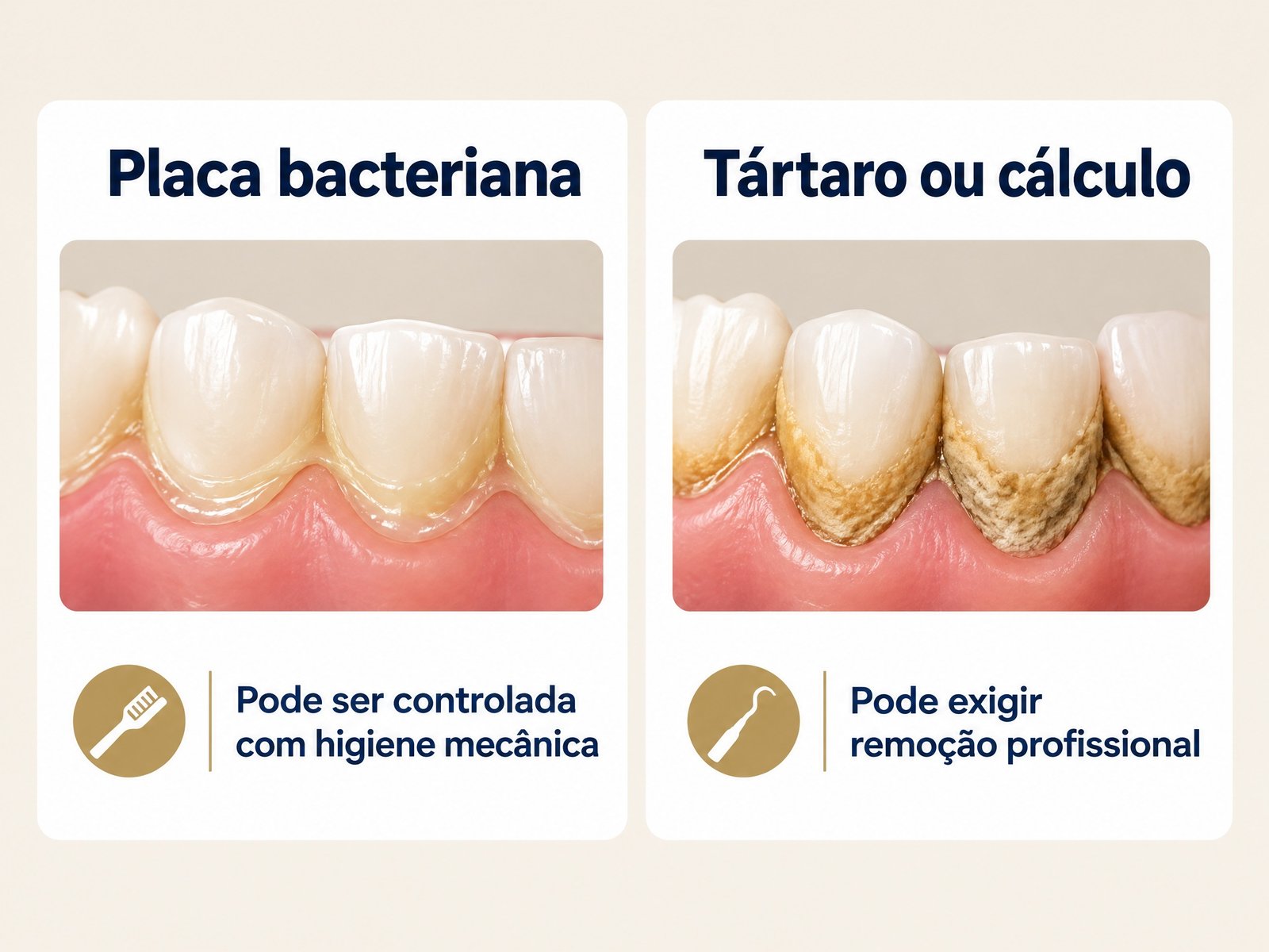 Diferença ampliada entre placa bacteriana e tártaro